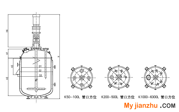 開式搪玻璃反應釜結構設計圖 