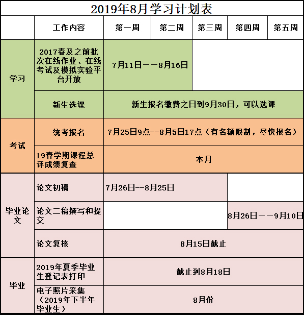 2019年8月學(xué)習(xí)計(jì)劃表